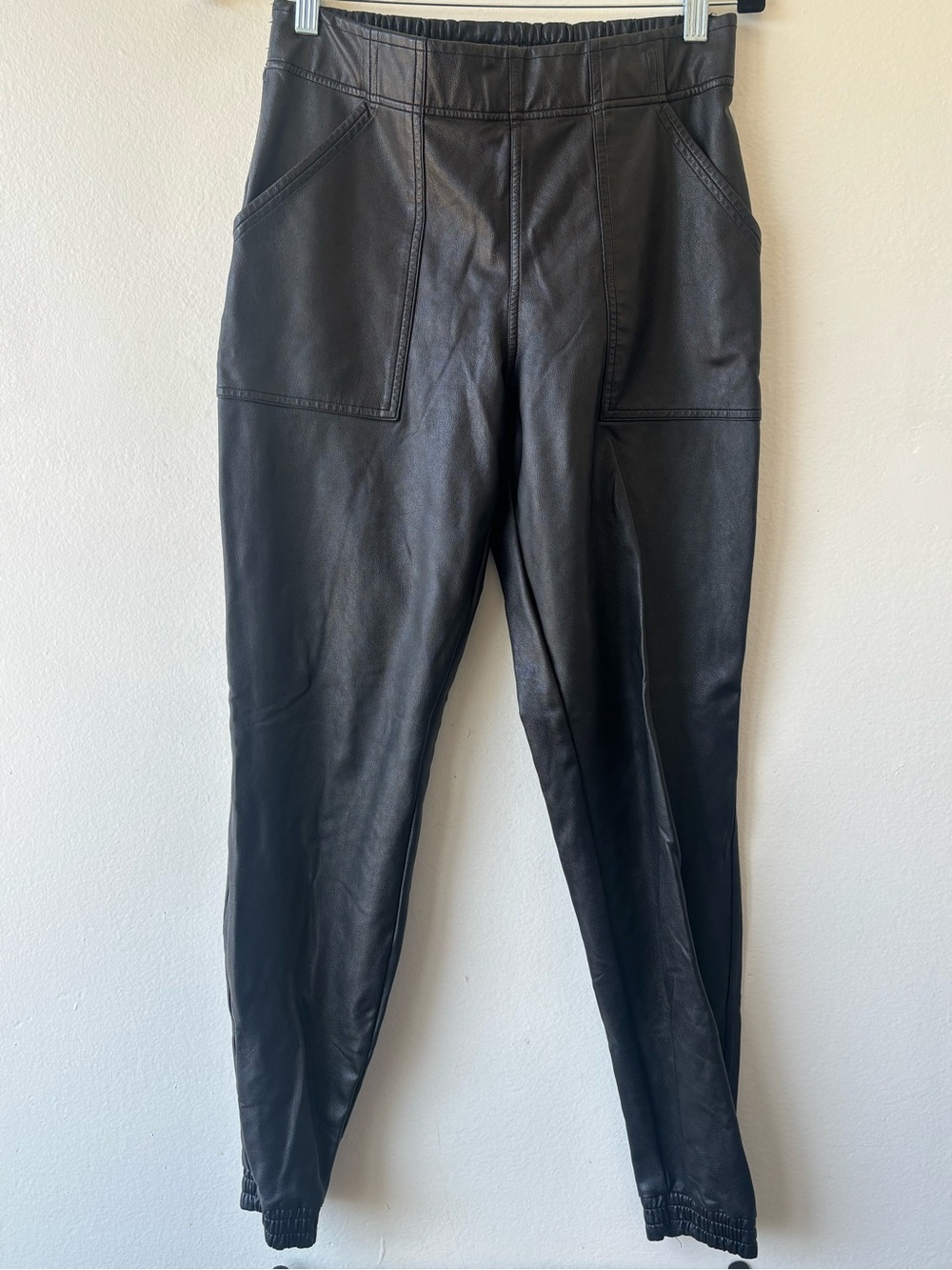 Black Faux Leather Jogger Pants - Stylish Pull-On Trousers